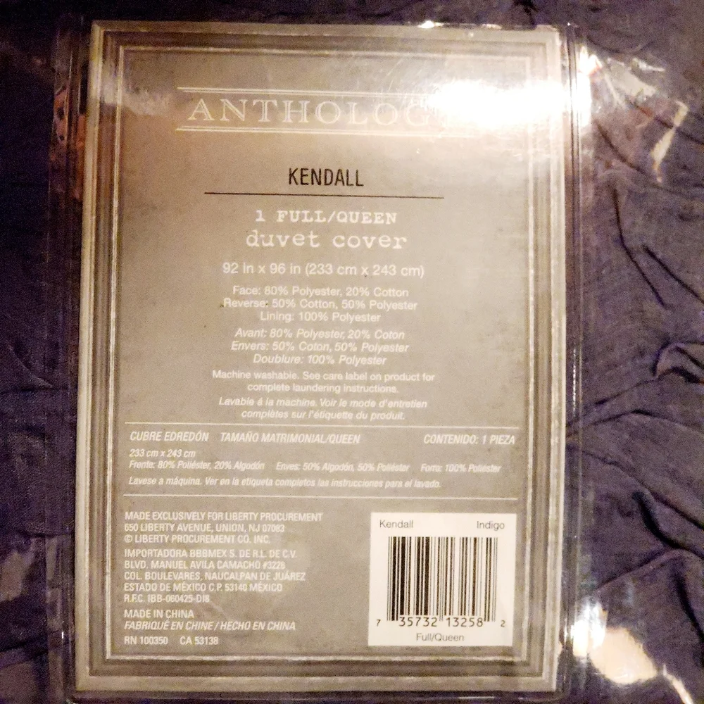 Anthologie Kendall Full/Queen Deni Blue Duvet Cover Bedding and Pillow Set (5Pc)